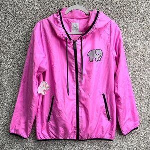 Ivory Ella Jacket Women’s Large Pink with Gray Logo Full Zip Up Hooded Windbreak